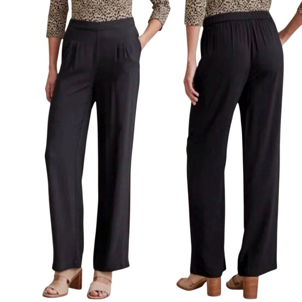 NWT Soft Surroundings Melita Wide Leg Pant Black Full Length Womens Size Medium